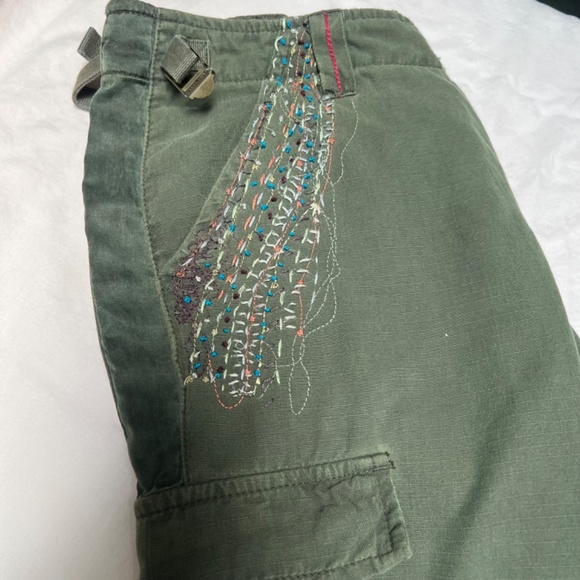 VINTAGE Da-Nang Lowrise Green Embroidered Cargo Straight leg Silk Blend Pants SM - Picture 2 of 16